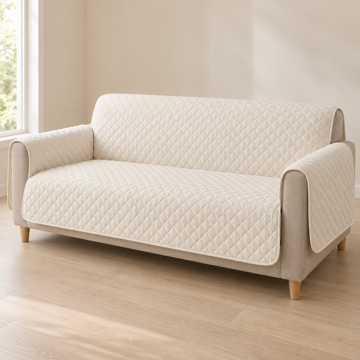 Ultrasonic Quilted Sofa Cover – Off White