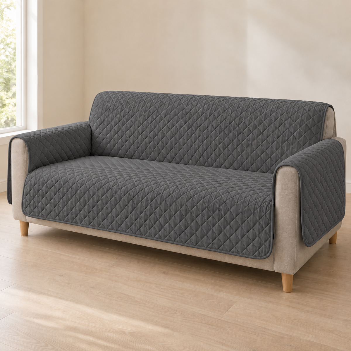 Ultrasonic Quilted Sofa Cover – Dark Grey