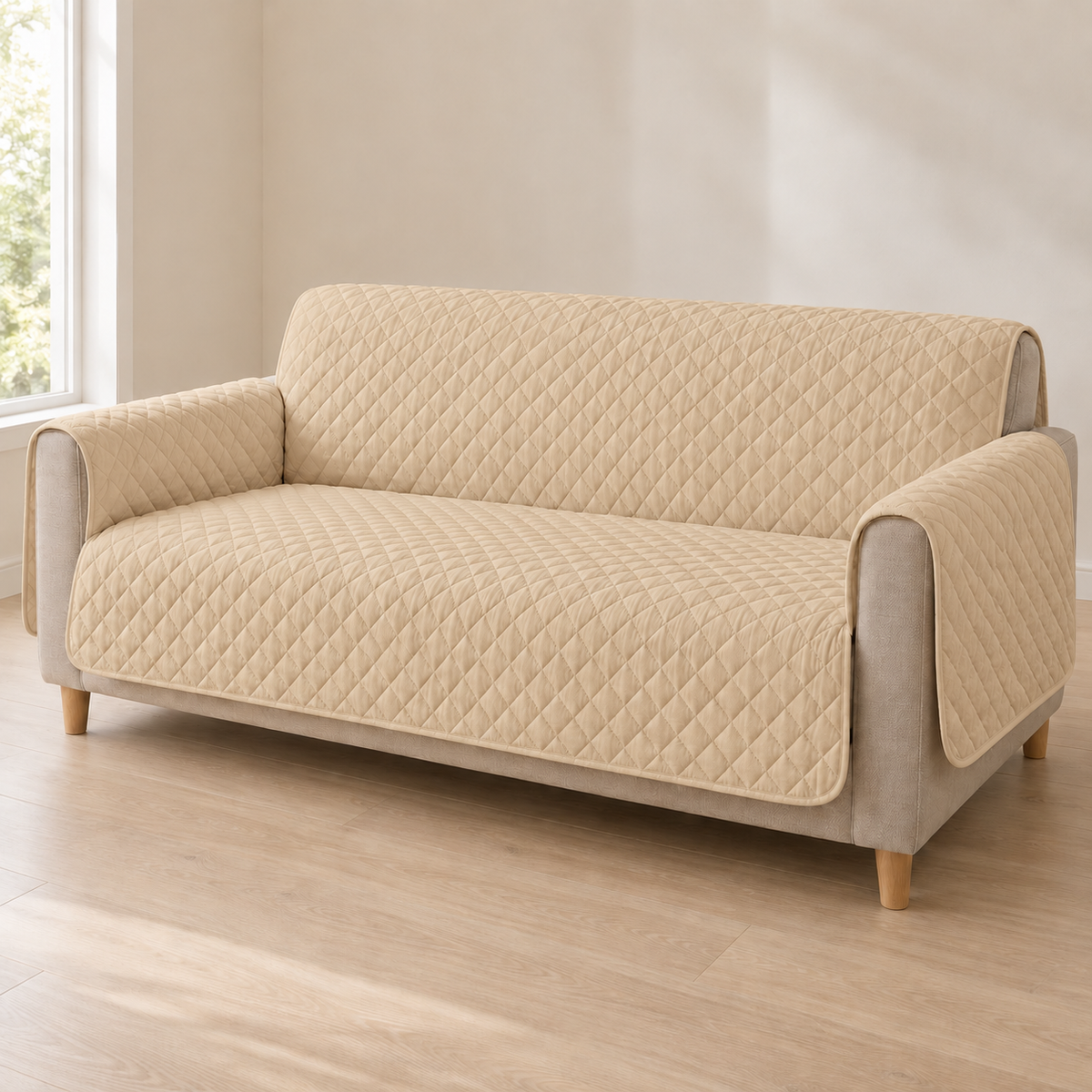Ultrasonic Quilted Sofa Cover – Skin (Warm Beige)