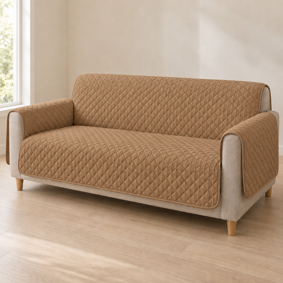 Ultrasonic Quilted Sofa Cover – Chikoo (Tan Brown)