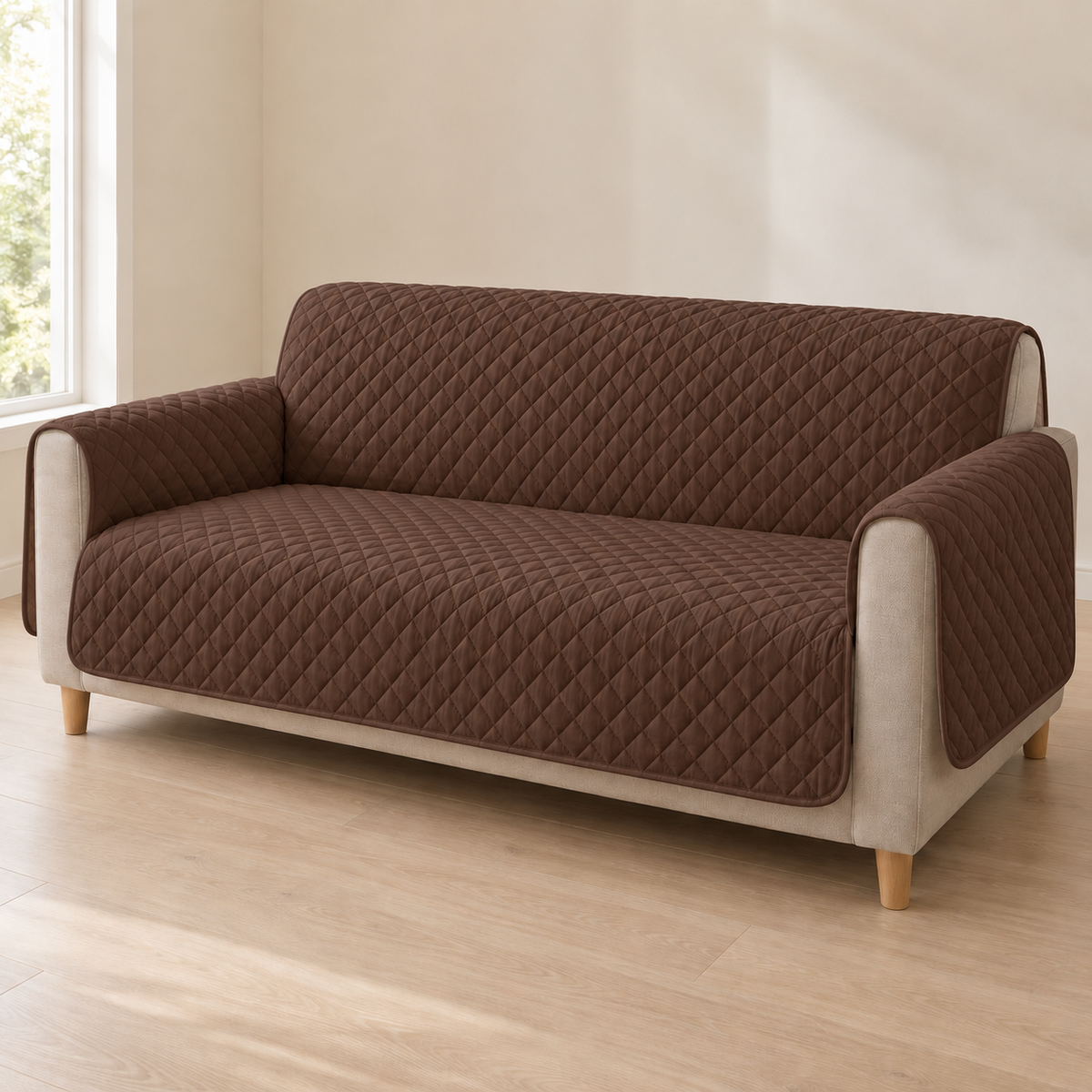 Ultrasonic Quilted Sofa Cover – Chocolate Brown